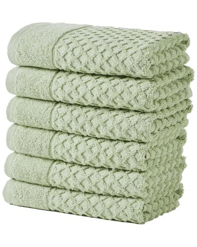 Linery & Co Cotton Diamond Waffle Texture Bath Towels In Green