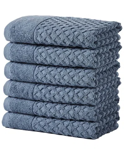 Linery & Co Cotton Diamond Waffle Texture Bath Towels In Blue