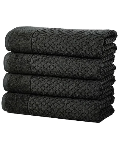 Linery & Co Cotton Diamond Waffle Texture Bath Towels In Black