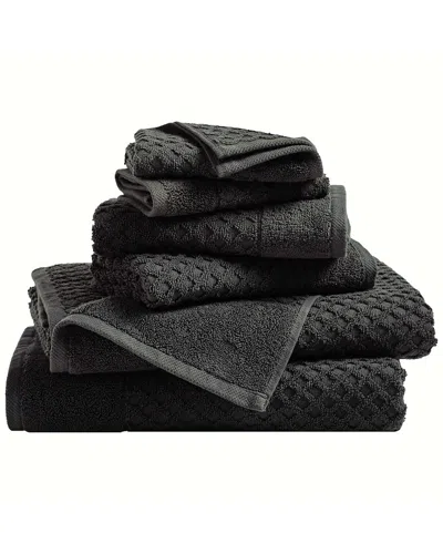 Linery & Co Cotton Diamond Waffle Texture Bath Towels In Black