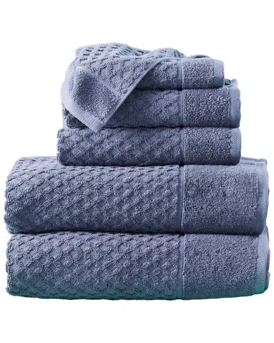 Linery & Co Cotton Diamond Waffle Texture Bath Towels In Blue