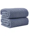 Linery & Co Cotton Diamond Waffle Texture Bath Towels In Blue