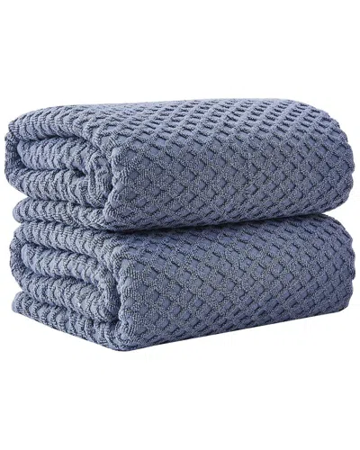 Linery & Co Cotton Diamond Waffle Texture Bath Towels In Blue