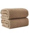 Linery & Co Cotton Diamond Waffle Texture Bath Towels In Brown