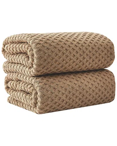 Linery & Co Cotton Diamond Waffle Texture Bath Towels In Brown