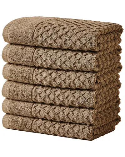 Linery & Co Cotton Diamond Waffle Texture Bath Towels In Brown