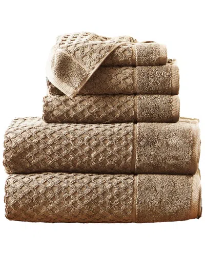Linery & Co Cotton Diamond Waffle Texture Bath Towels In Brown