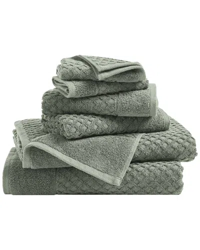 Linery & Co Cotton Diamond Waffle Texture Bath Towels In Green