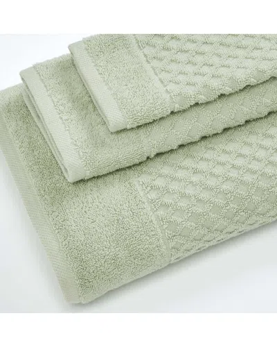 Linery & Co Cotton Diamond Waffle Texture Bath Towels In Green