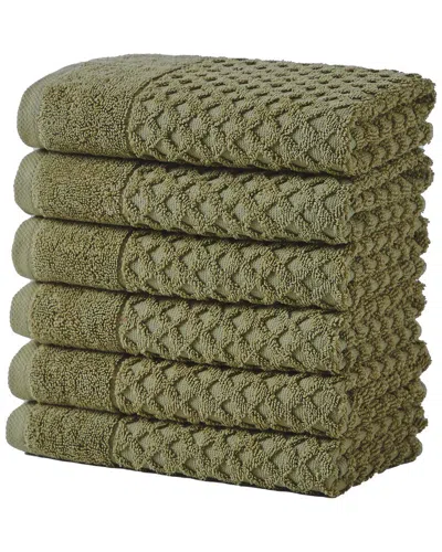 Linery & Co Cotton Diamond Waffle Texture Bath Towels In Green