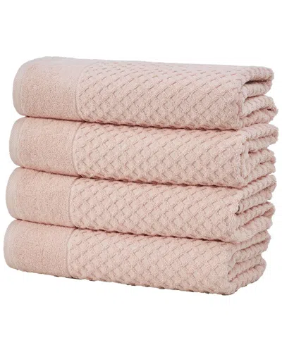 Linery & Co Cotton Diamond Waffle Texture Bath Towels In Pink