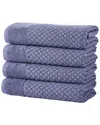 Linery & Co Cotton Diamond Waffle Texture Bath Towels In Purple