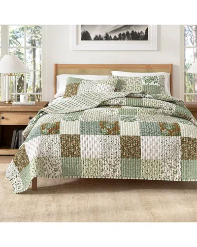 Linery & Co . Damia Floral Stitched Quilt Set In Green