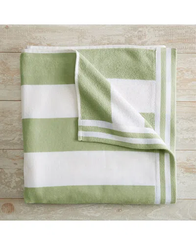 Linery & Co . Edgartown 100% Cotton Velour Cabana Oversized Beach Towel In Green