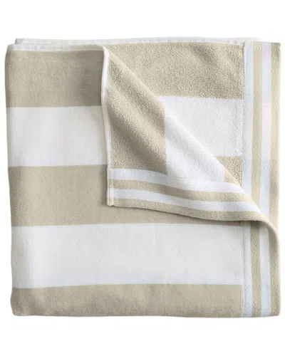 Linery & Co . Edgartown 100% Cotton Velour Cabana Oversized Beach Towel In White