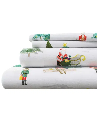 Linery & Co Elevated Holiday 100% Turkish Cotton Flannel Sheet Set In Multi