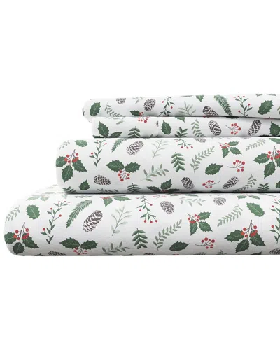 Linery & Co Elevated Holiday 100% Turkish Cotton Flannel Sheet Set In Multi