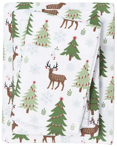 Linery & Co Elevated Holiday 100% Turkish Cotton Flannel Sheet Set In Multi