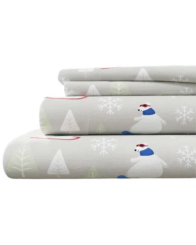 Linery & Co Elevated Lodge 100% Turkish Cotton Flannel Sheet Set In Gray