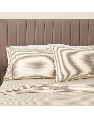 Linery & Co . Evette Ultra-soft Striped Brushed Sheet Set In Brown