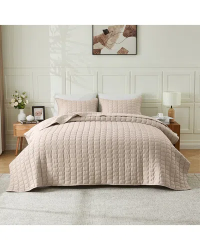 Linery & Co . Gauze-like Wave Stitched Quilt Set In Neutral