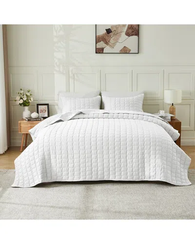 Linery & Co . Gauze-like Wave Stitched Quilt Set In White
