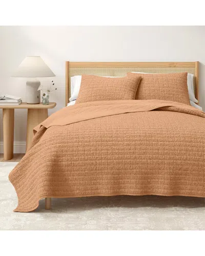 Linery & Co . Genevieve 100% Cotton Honeycomb Waffle Quilt Set In Brown