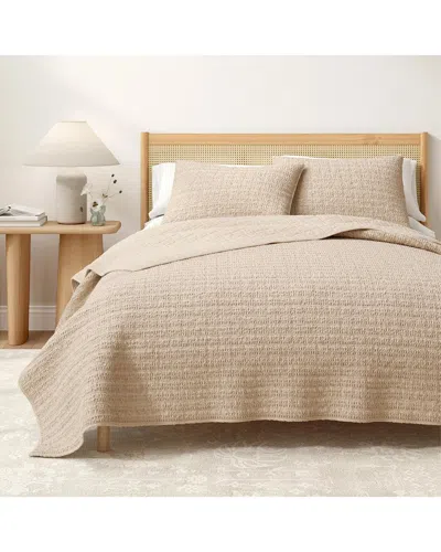 Linery & Co . Genevieve 100% Cotton Honeycomb Waffle Quilt Set In Brown