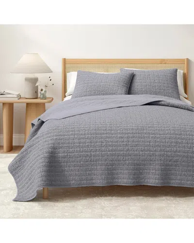 Linery & Co . Genevieve 100% Cotton Honeycomb Waffle Quilt Set In Gray