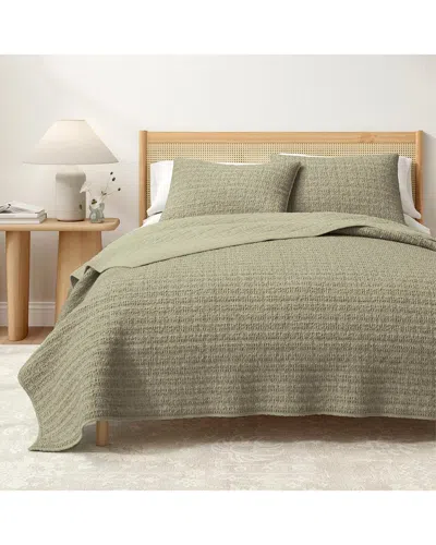 Linery & Co . Genevieve 100% Cotton Honeycomb Waffle Quilt Set In Green