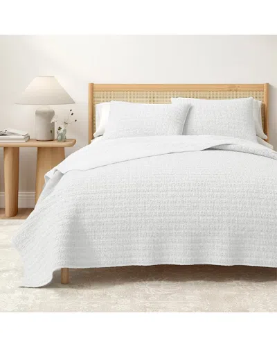 Linery & Co . Genevieve 100% Cotton Honeycomb Waffle Quilt Set In White