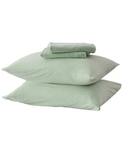 Linery & Co Heathered Mélange Cotton Jersey Knit Sheet Set In Green