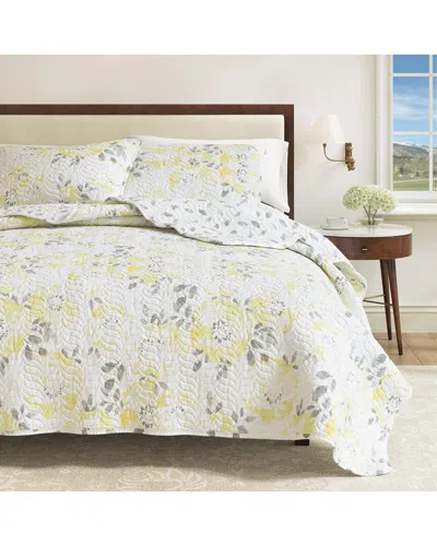 Linery & Co . Helene Watercolor Flowers Quilt Set In Yellow