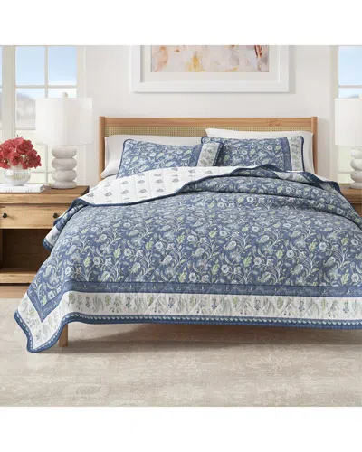 Linery & Co . Indira Reversible Boho Cotton Floral Quilt Set In Blue