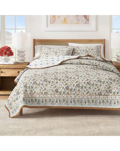 Linery & Co . Indira Reversible Boho Cotton Floral Quilt Set In White