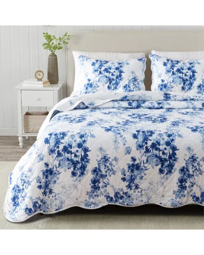 Linery & Co . Jacqueline Watercolor Florals Quilt Set In Blue