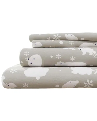 Linery & Co Kids Whimsical Holiday 100% Turkish Cotton Flannel Sheet Set In Gray