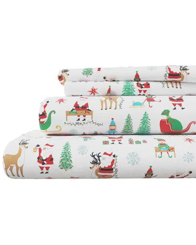 Linery & Co Kids Whimsical Holiday 100% Turkish Cotton Flannel Sheet Set In Multi