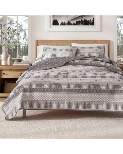 Linery & Co . Matthew Rustic Woodland Reversible Quilt Set In Gray