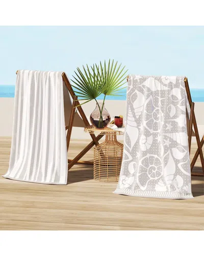 Linery & Co . Maui 100% Cotton Jacquard 2-pack Summer Beach Towels In Gray