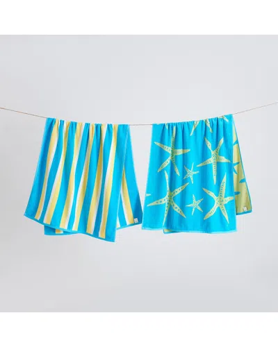 Linery & Co . Maui 100% Cotton Jacquard 2-pack Summer Beach Towels In Blue