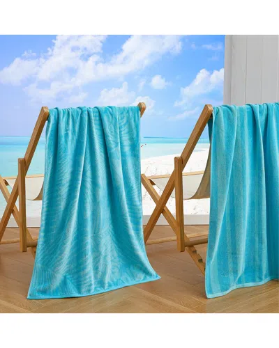 Linery & Co . Maui 100% Cotton Jacquard 2-pack Summer Beach Towels In Blue