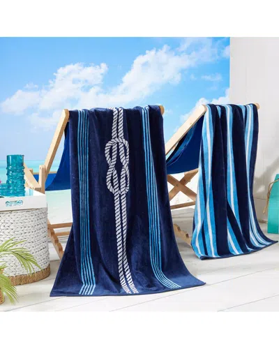 Linery & Co . Maui 100% Cotton Jacquard 2-pack Summer Beach Towels In Blue