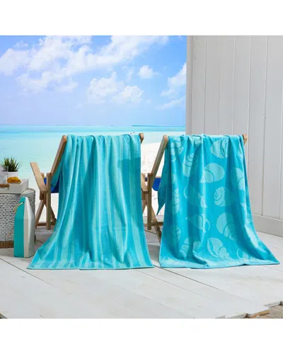 Linery & Co . Maui 100% Cotton Jacquard 2-pack Summer Beach Towels In Blue