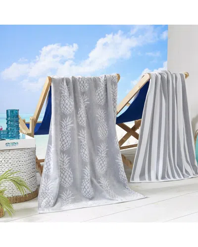 Linery & Co . Maui 100% Cotton Jacquard 2-pack Summer Beach Towels In Gray