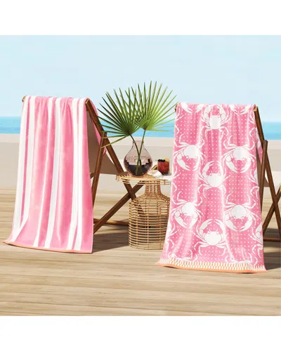 Linery & Co . Maui 100% Cotton Jacquard 2-pack Summer Beach Towels In Pink