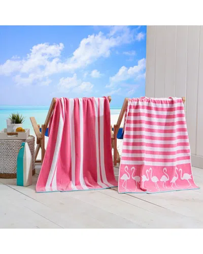 Linery & Co . Maui 100% Cotton Jacquard 2-pack Summer Beach Towels In Pink