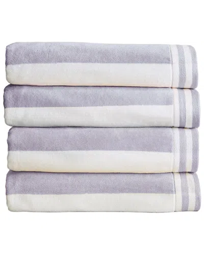 Linery & Co . Pack Of 4 Edgartown 100% Cotton Velour Cabana Beach Towels In Purple
