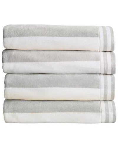 Linery & Co . Pack Of 4 Edgartown 100% Cotton Velour Cabana Beach Towels In Gray