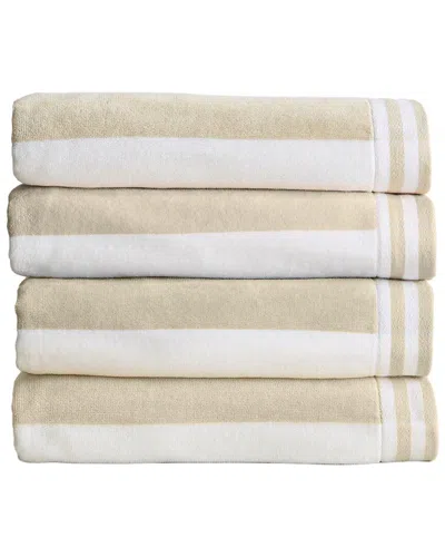 Linery & Co . Pack Of 4 Edgartown 100% Cotton Velour Cabana Beach Towels In Neutral